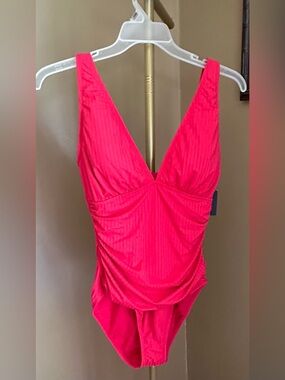 Ellen Tracy Bright Pink V-Neck One-Piece Swimsuit
Brand new with tags